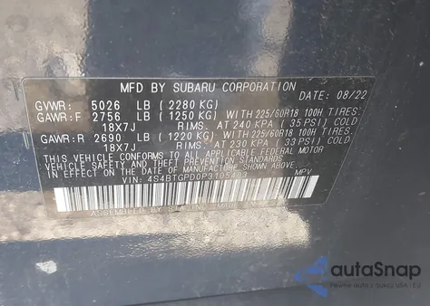 2023 Subaru Outback Touring Xt из США, поврежденный, VIN 4S4BTGPD0P3105403